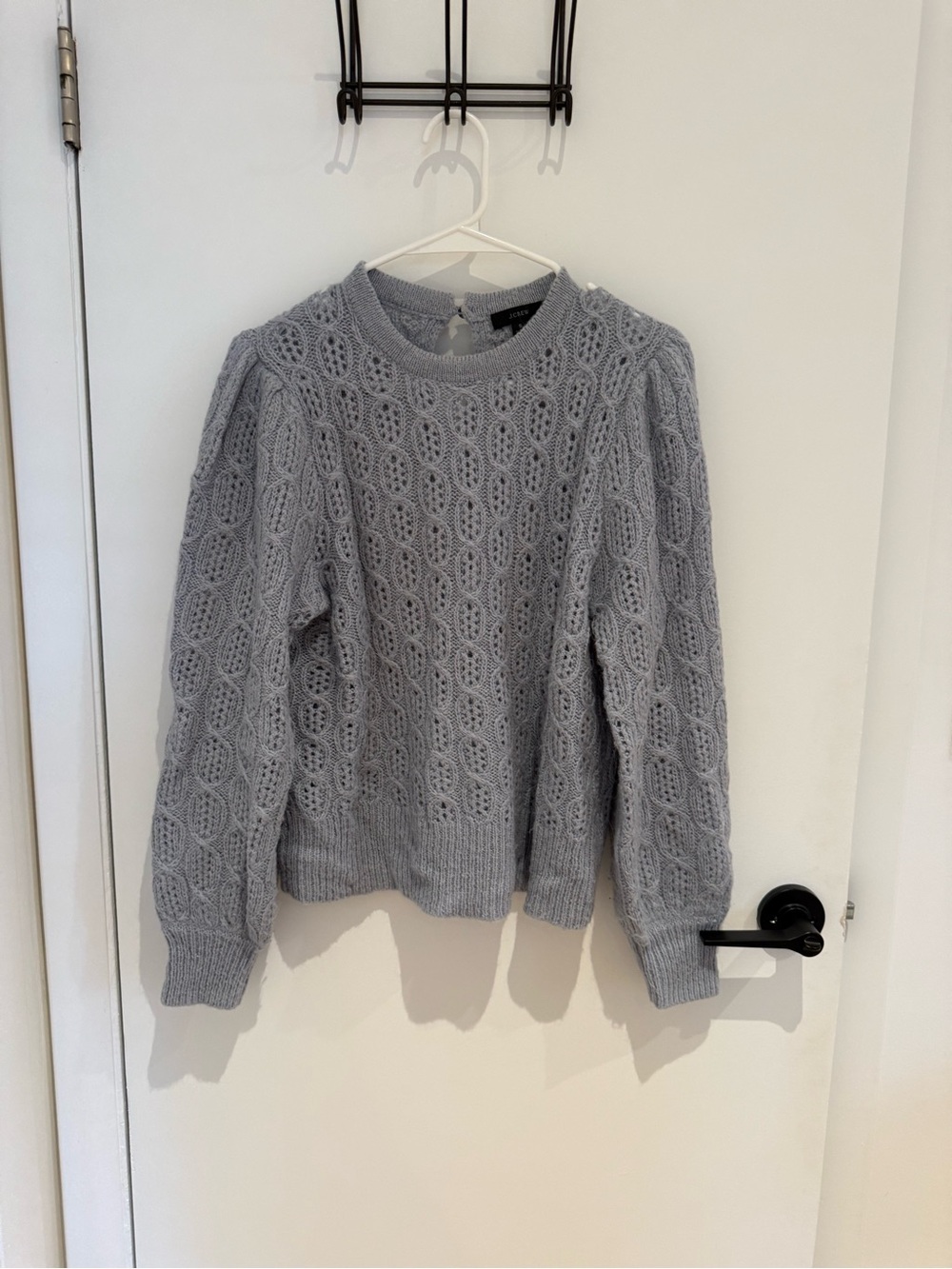 J. Crew Light Gray Cable Knit Crewneck Sweater